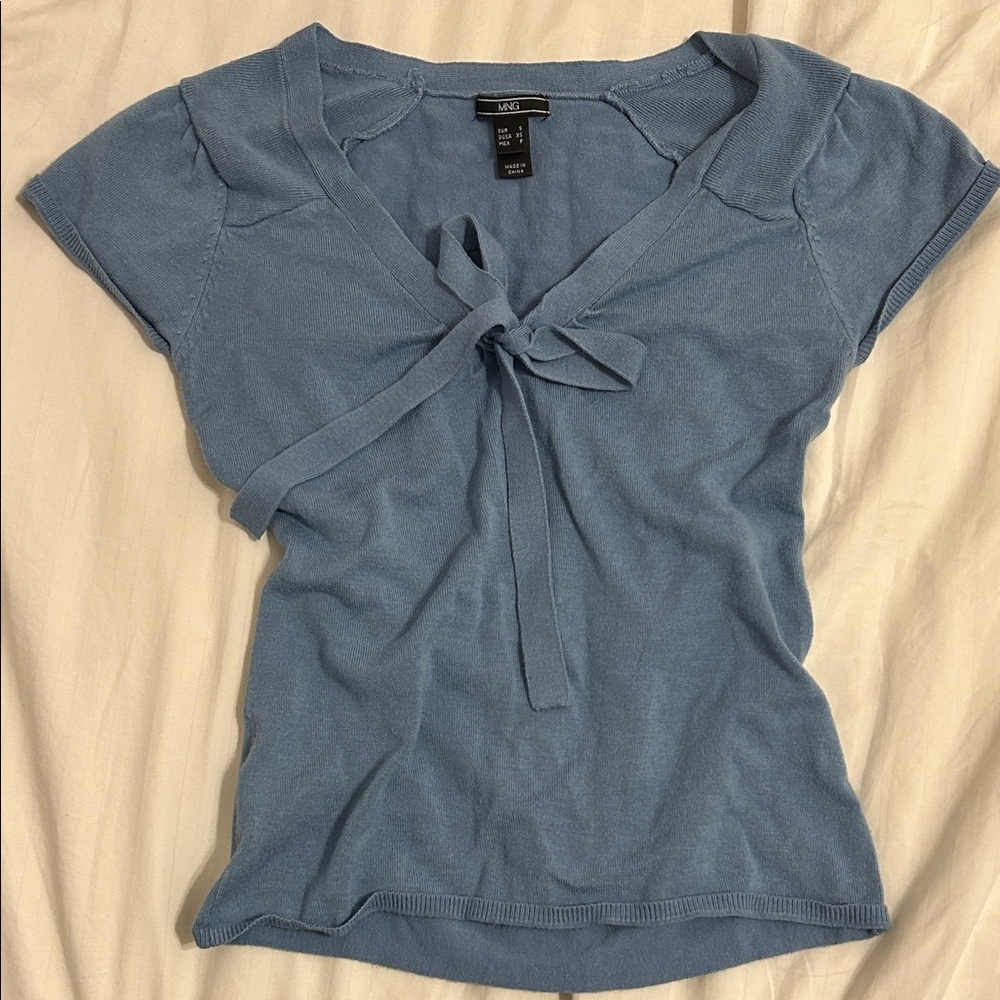 Vintage Mango Blue Tie-Front Top